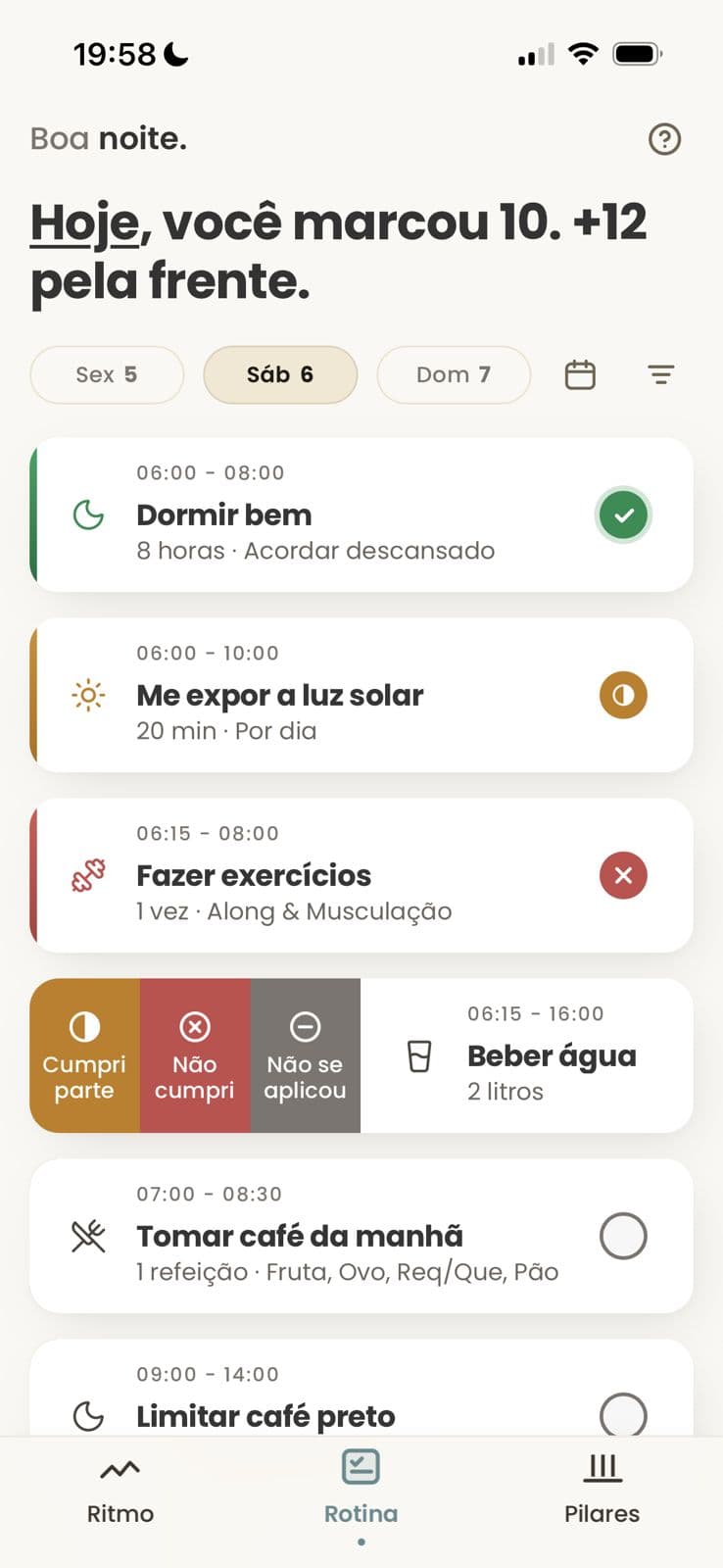 App Cumpra Sua Rotina — tela Hoje